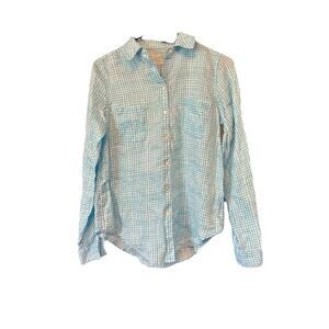Lily Pulitzer Women’s XXS Light Blue Patterned Button Down, 100% Lin